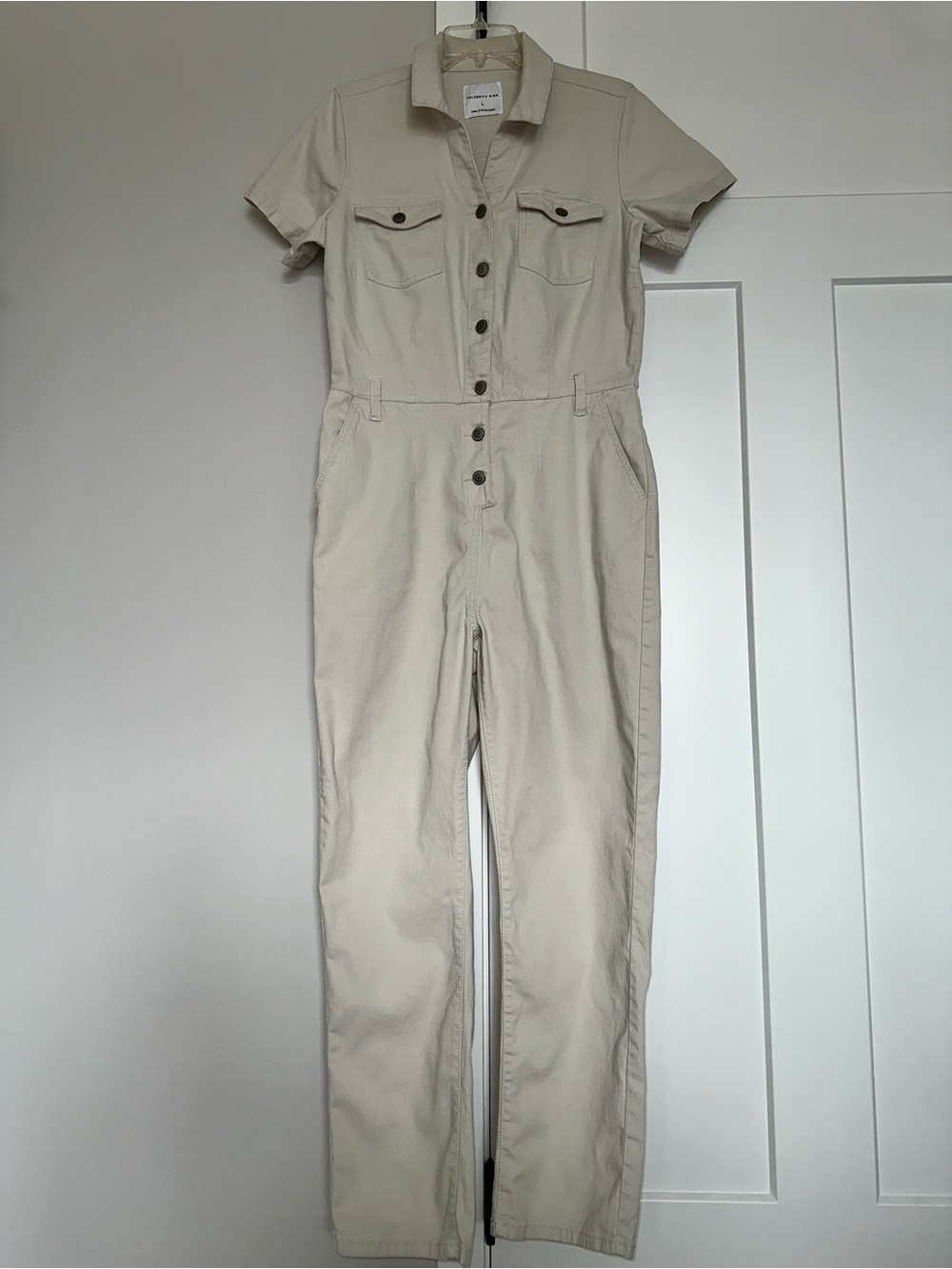 Celebrity Pink Short-Sleeve Utility Jumpsuit in Light Beige size L - Picture 1 of 10